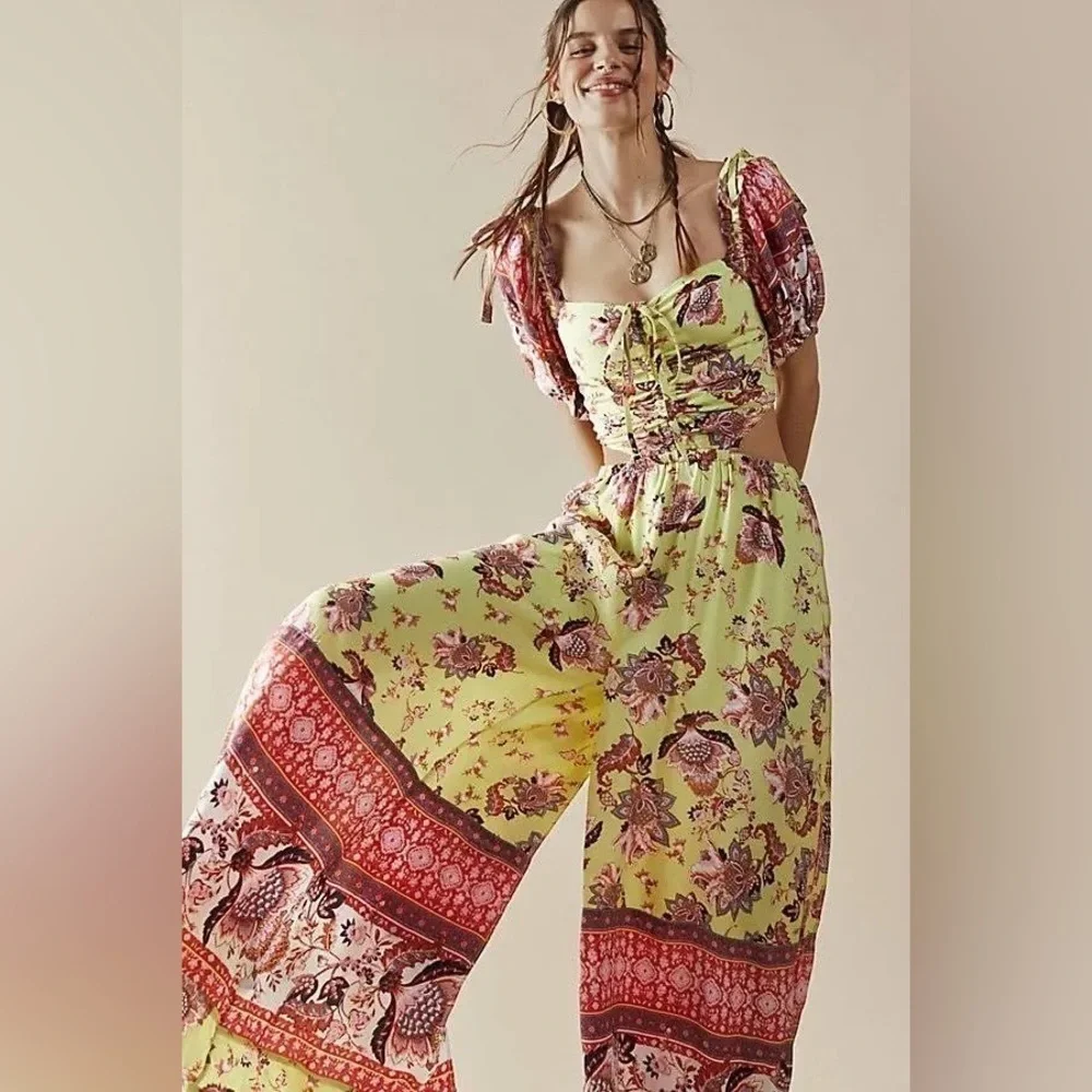 Free People | Bali Citrus Skies Jumpsuit In Lime Green Size XS